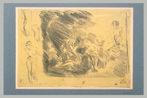 Plusieurs femmes assemblées autour d'une femme nue, étendue, image 1/1