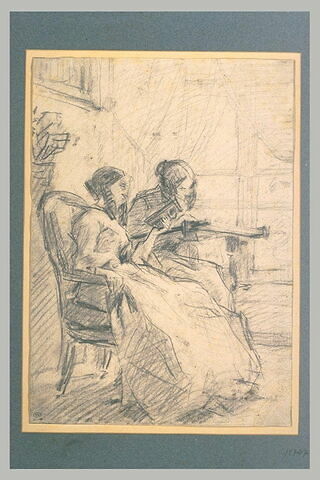 Liseuse et brodeuse, dans un intérieur, image 1/1