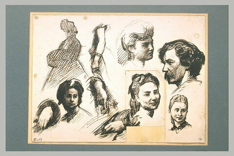 Feuille d'études de têtes de femmes, avec le profil de Whistler, image 2/2