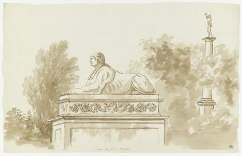 Statue de sphinx et autre statue dans les jardins de la Villa Borghèse
