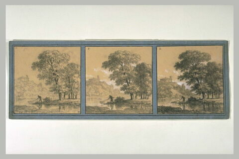 Paysage avec une rivière et un pêcheur, image 2/2