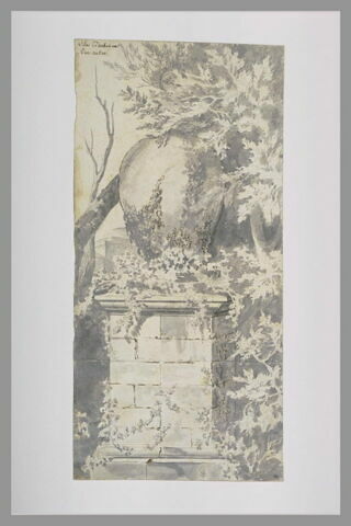 Vase antique sur un piédestal, dans les jardins de la Villa Barberini, image 1/1