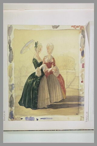 Deux jeunes femmes en costume de l'époque Louis XVI