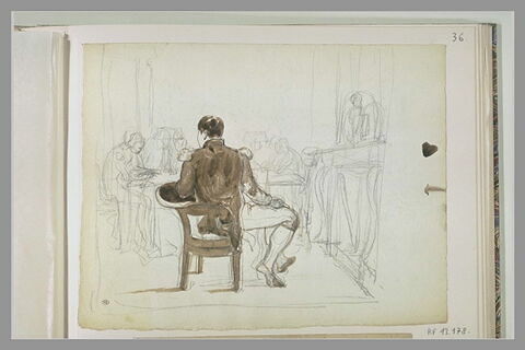 Napoléon assis, de dos, avec au fond des secrétaires écrivant, image 1/1