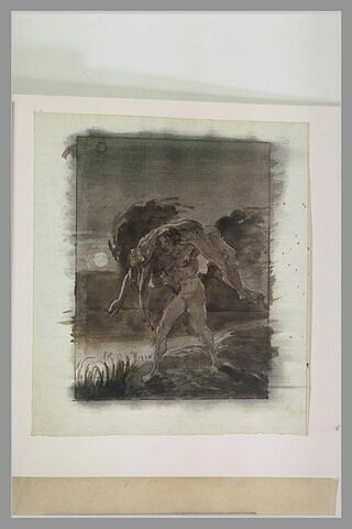 Homme nu, portant sur ses épaules un cadavre nu, au bord d'une rivière, image 1/1