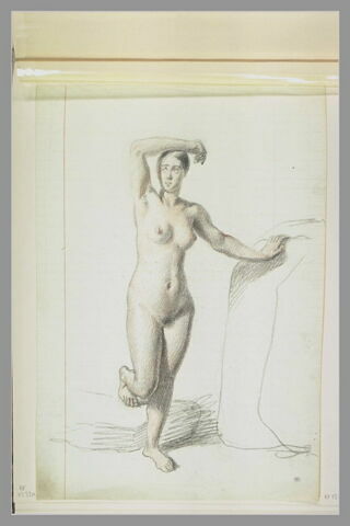 Femme nue, de face, la main gauche sur un rocher, image 1/1