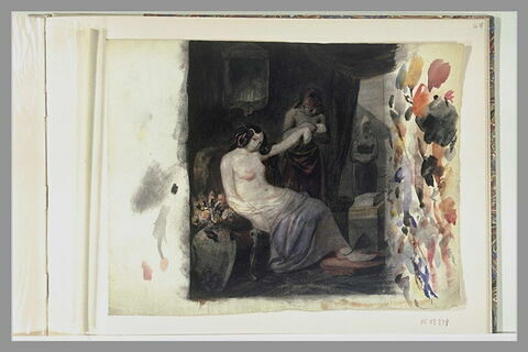Femme, à demi nue, assise et deux servantes, image 1/1