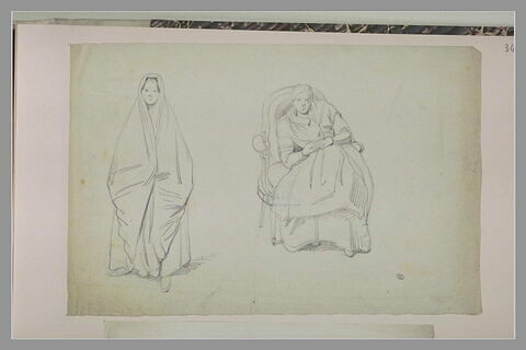 Femme, tête et corps dans une grande étoffe et femme assise, image 1/1