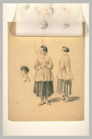 Buste de jeune garçon, et deux études de femme portant une camisole