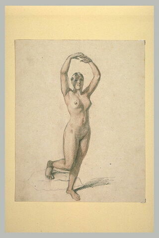 Femme nue, debout, les bras au-dessus de la tête