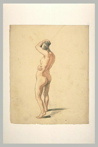 Femme nue, debout, la main droite sur son ventre