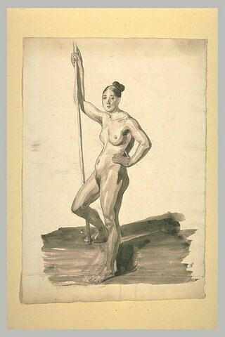 Femme nue, debout, tenant de la main droite un long bâton, image 1/1