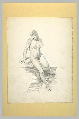 Femme nue, assise sur un divan