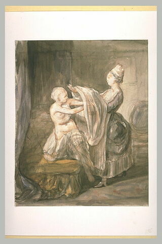 Servante habillant sa maîtresse, en costumes du XVIIIe siècle, image 1/1