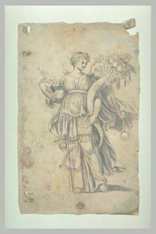 Femme à l'antique, tenant une corne d'abondance et trois couronnes, image 1/1