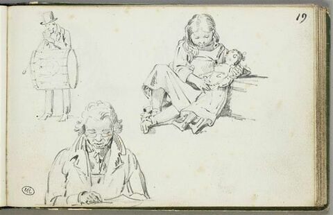 Homme battant tambour ; fillette et poupée ; homme, vu en buste, lisant, image 1/3
