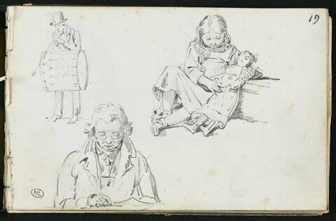 Homme battant tambour ; fillette et poupée ; homme, vu en buste, lisant, image 2/3