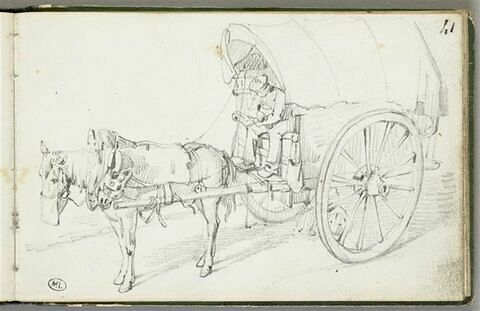 Cheval attelé à une charrette, image 1/2