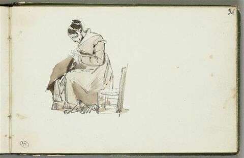 Femme assise, cousant, image 1/2