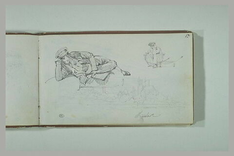 Marinier allongé ; homme assis ; vue de Mantes, image 2/2