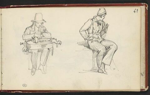 Homme, assis, jouant de la vielle ; homme assis, image 1/2