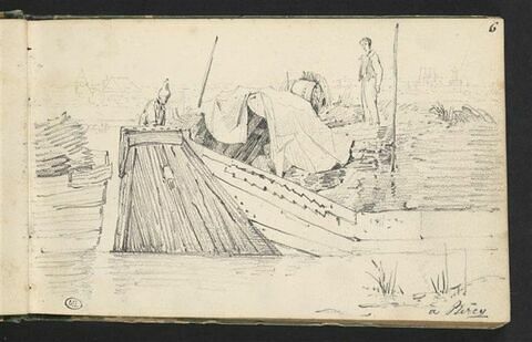 Figures sur une embarcation, au bord d'un fleuve, à Bercy