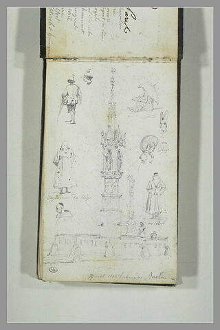 Croquis de monuments et de figures : 2 août 1823 fontaine à Bâle, image 2/2
