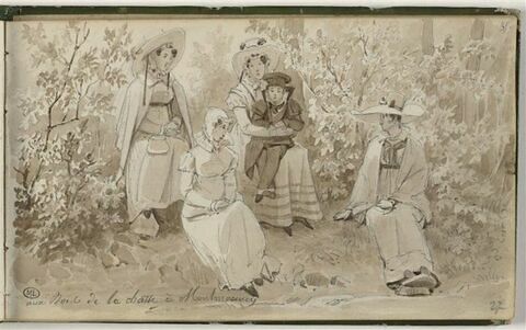 Quatre femmes et un enfant aux Bois de la chasse, à Montmorency