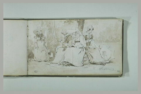 Groupe de femmes assises sous un arbre, dans le parc de Montmorency, image 3/3