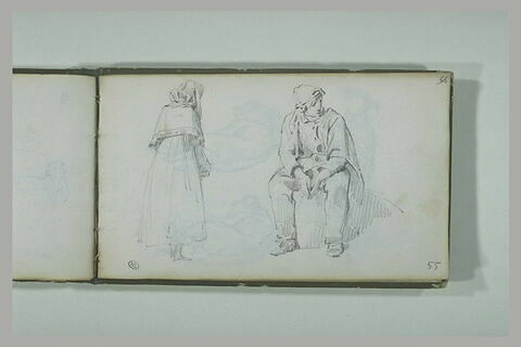 Femme, debout, de dos ; homme assis, image 2/2