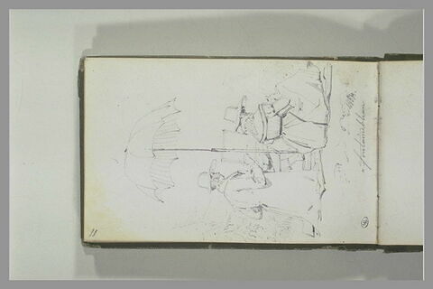 Artiste à son chevalet avec une femme, sous une ombrelle, à Fontainebleau, image 2/2
