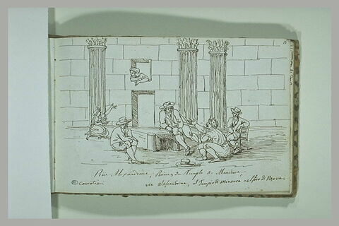Groupe de personnages dans les ruines du Temple de Minerve, rue Alexandrine
