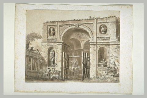 Porte monumentale antique ouvrant sur une salle en rotonde, image 1/1