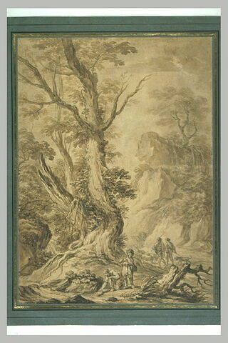 Paysage avec deus figures au bord d'un cours d'eau et deux bergers, image 1/1