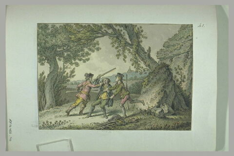 Trois hommes se battant dans un paysage, image 1/1