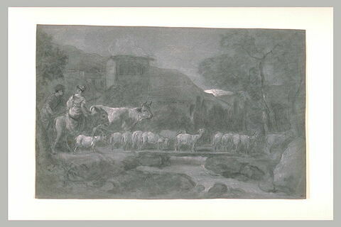 Berger et bergère conduisant un troupeau, image 2/2