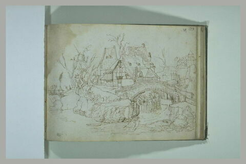 Paysage avec une chaumière précédée d'un pont, image 1/1