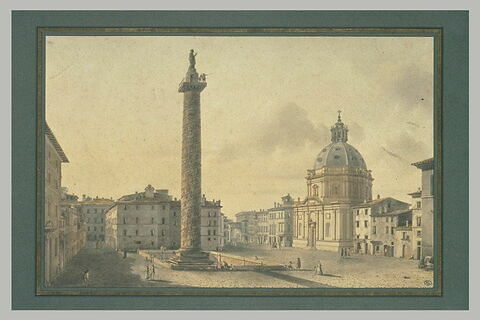 La place Trajane à Rome, avec la colonne et l'église Sainte Marie de Lorette