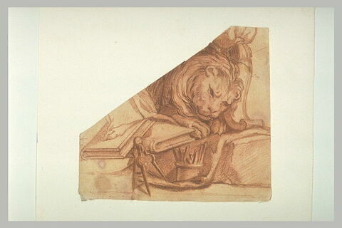 Détail d'une allégorie, avec un lion et un compas, image 1/1