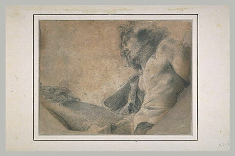Jeune homme, torse nu, assis, tourné vers la gauche, image 2/2