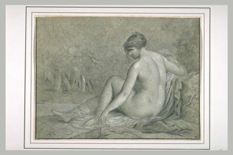 Femme nue, assise, de dos, un carquois posé à côté d'elle : Diane (?), image 1/1