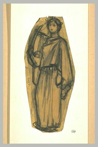 Femme drapée, debout, tenant une lyre