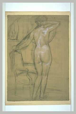 Femme nue, debout, de dos, s'essuyant, image 1/1