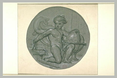 Enfant nu, tenant une sphère et un compas