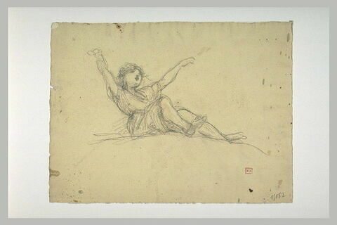 Jeune fille assise sur le sol, levant les bras, image 1/1