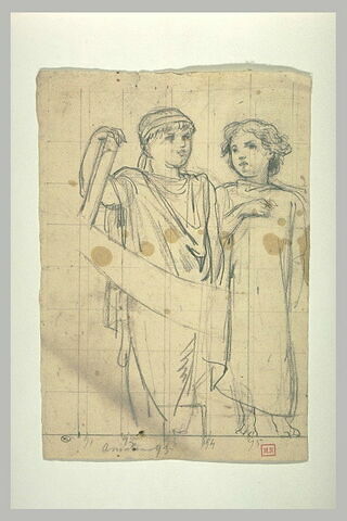 Jeune garçon et jeune fille drapés à l'antique, debout, image 1/1