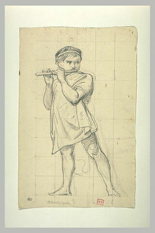 Jeune garçon, vêtu d'une tunique, jouant de la flûte, image 1/1