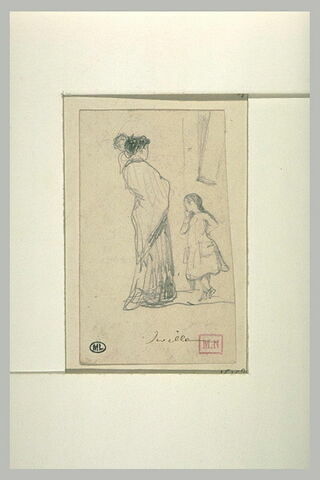Femme drapée dans un fichu, portant un enfant