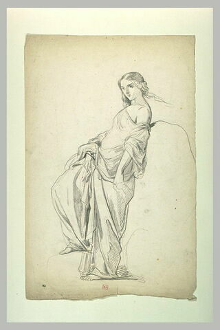 Femme debout, adossée contre un rocher, image 1/1