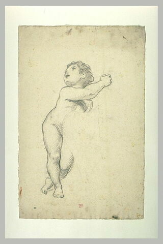 Etude d'enfant nu, appuyé, regardant derrière lui, image 1/1